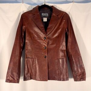 Vintage 90s Roots Brown Leather Jacket